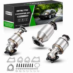 FOMIUZY front view of catalytic converter showing robust stainless steel construction and fitment
