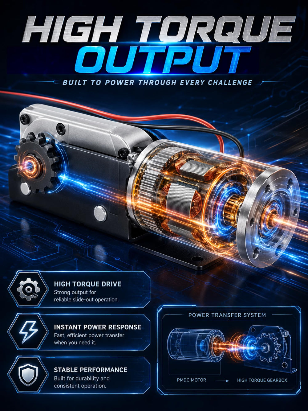 FOMIUZY 3/16" output shaft profile demonstrating precise fit and power transfer