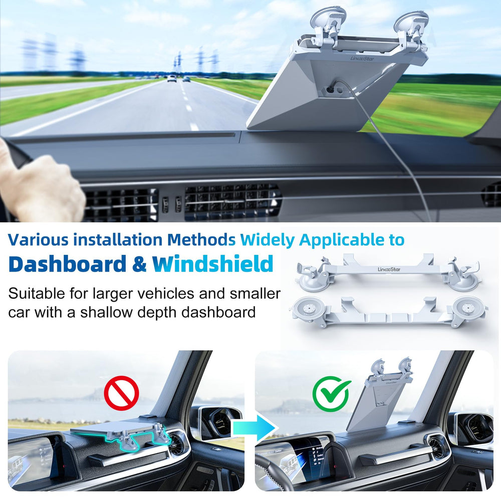 FONKEN Starlink Mini attached to windshield showing flexible placement benefit
