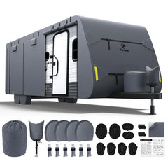 Fonzier front view showing full cover protecting trailer, durable weather protection