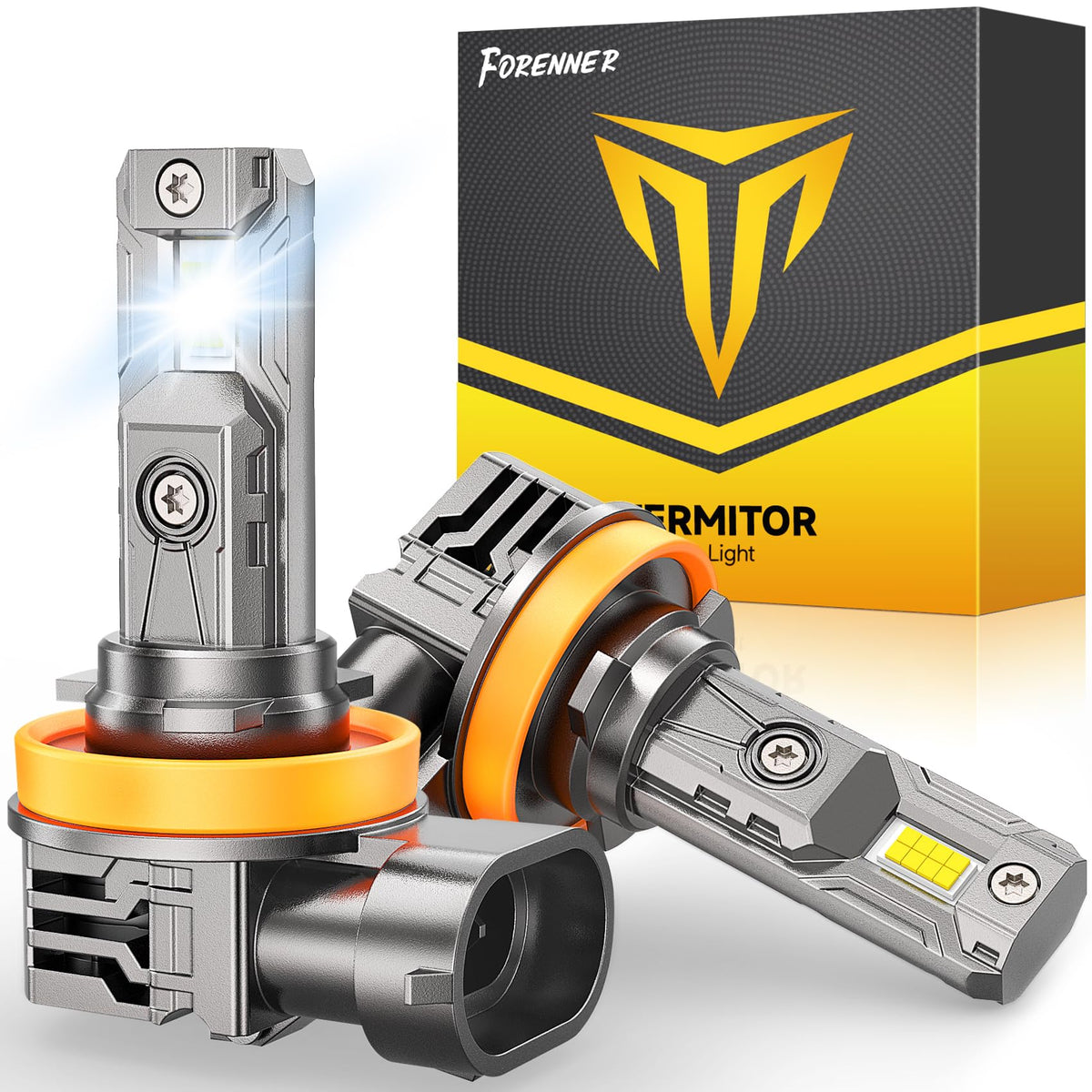 FORENNER front view of bulb pair showing compact plug-and-play design and benefits
