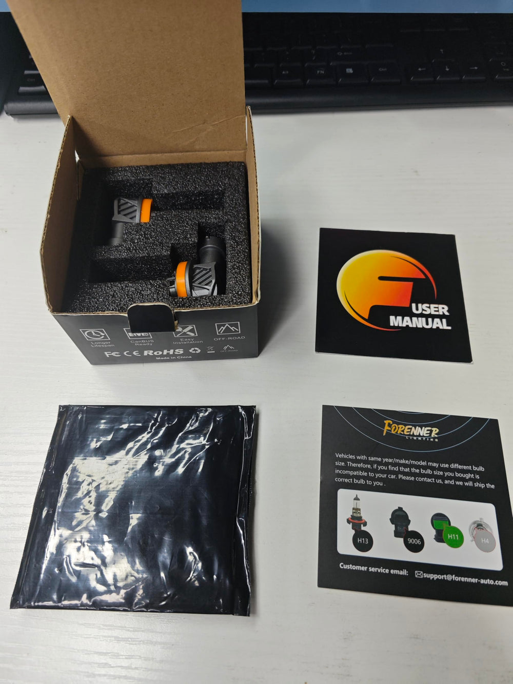 FORENNER packaging and accessories illustrating ready-to-install kit