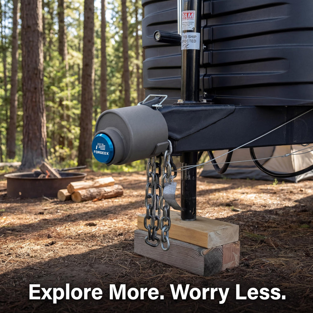 FORGEDX locking on a boat trailer demonstrating protection while parked outdoors