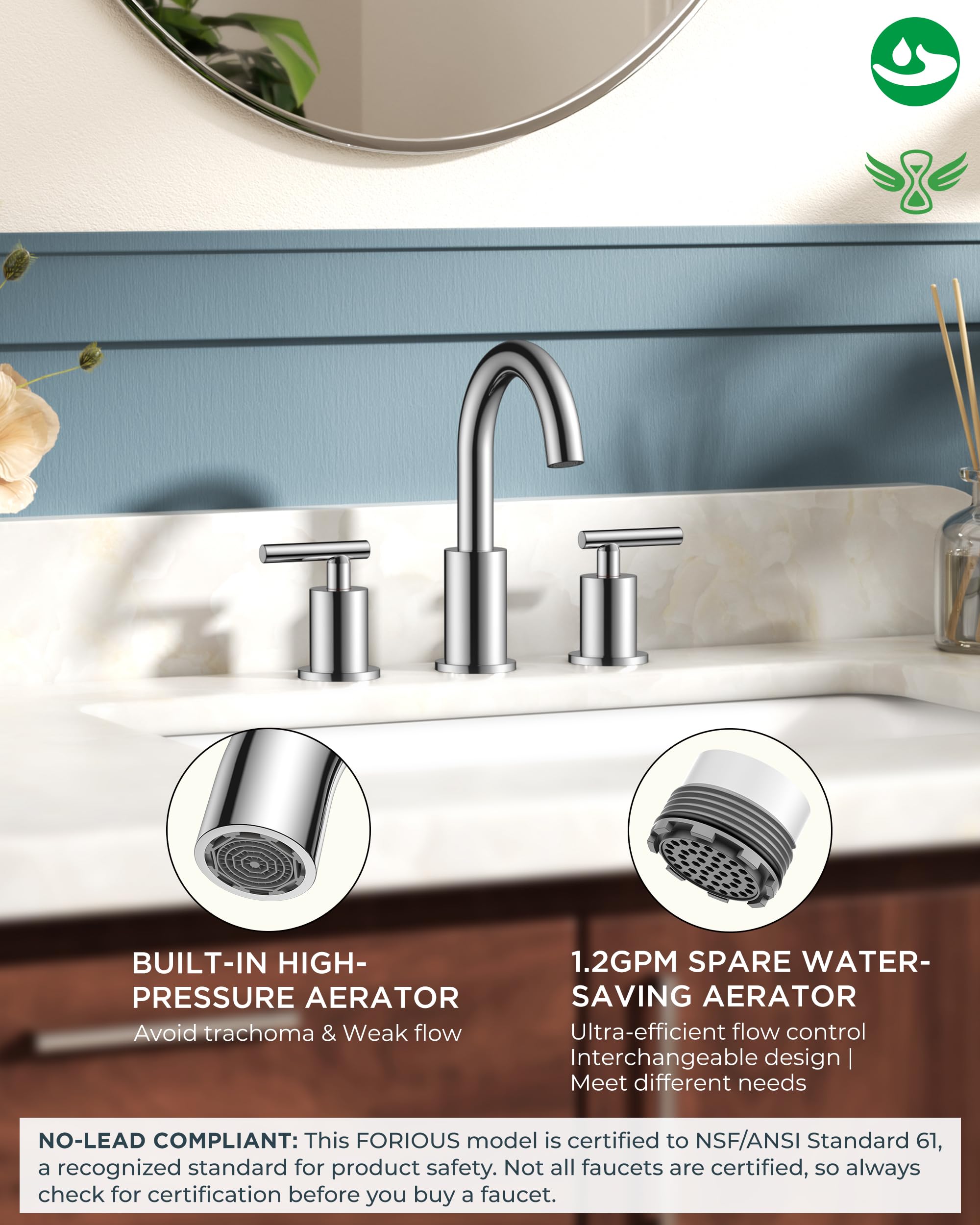 FORIOUS close-up of swivel gooseneck spout highlighting reach and easy cleaning benefit