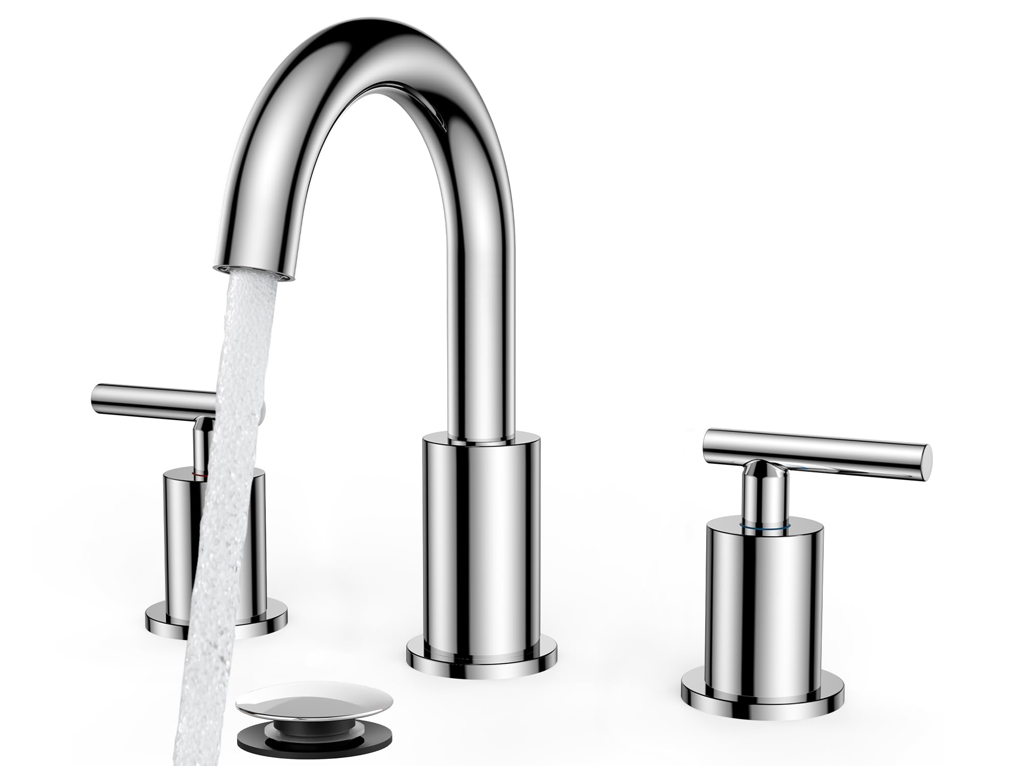 FORIOUS front view of chrome widespread faucet showing polished finish and modern design benefit