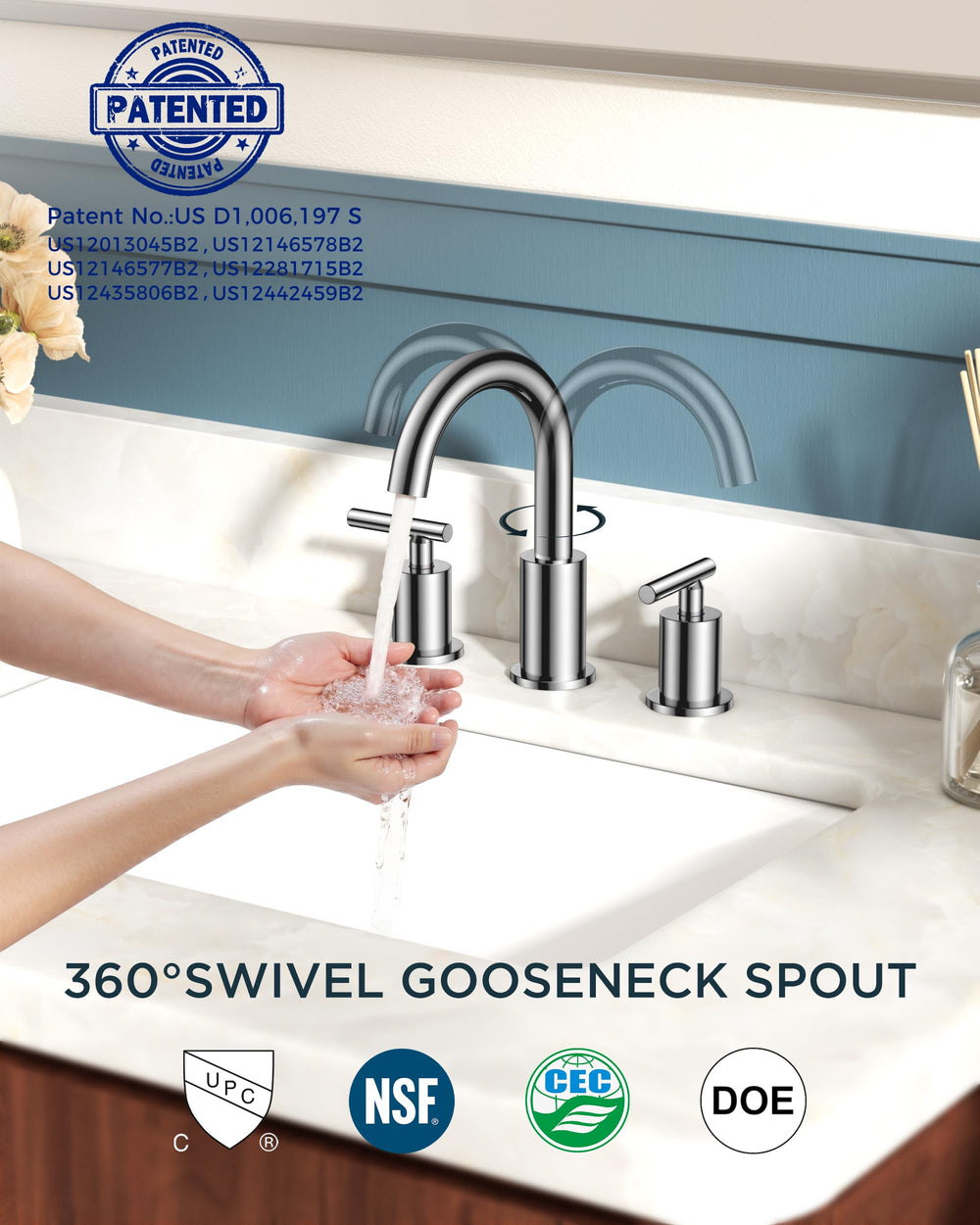 FORIOUS side profile of faucet illustrating compact footprint and space-saving benefit