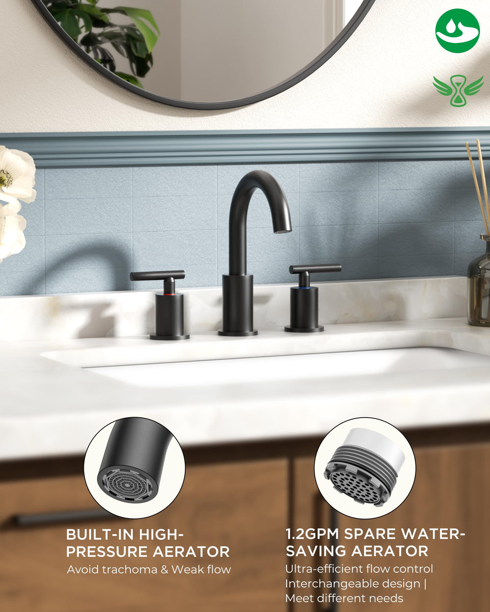 FORIOUS close-up of gooseneck spout highlighting swivel action and easy cleaning benefit