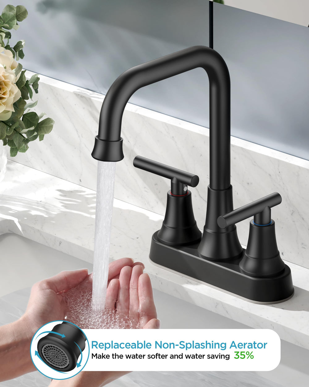 FORIOUS faucet swivel spout side profile demonstrating flexible water direction