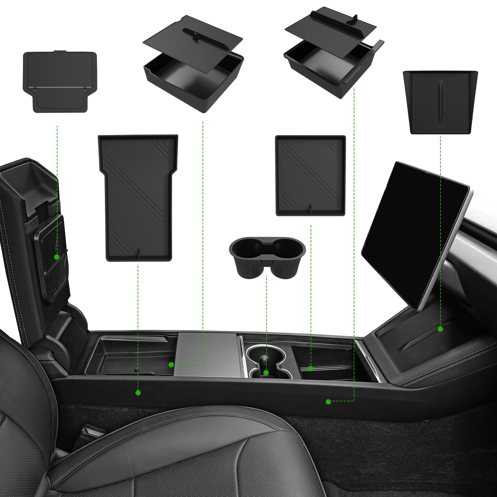 Foronetry front view showing neat console fit and organized storage benefit