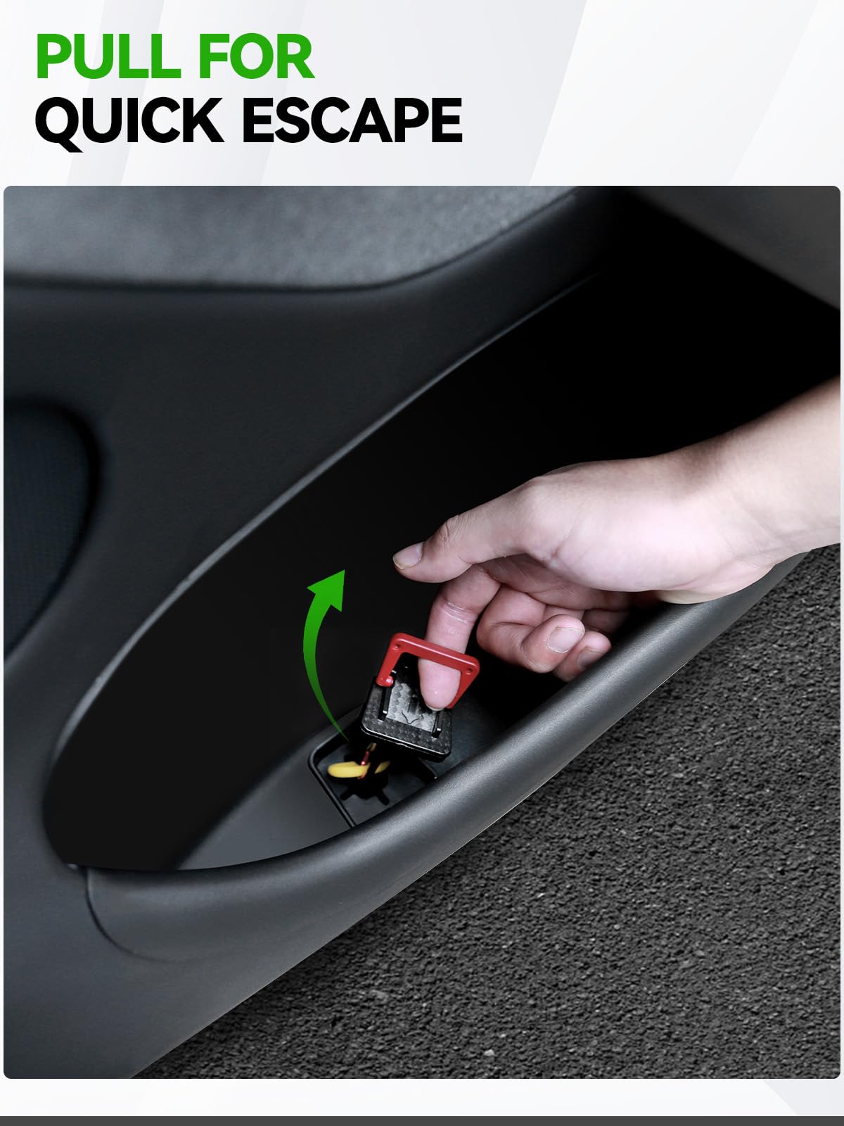 Foronetry detail of door release handle fit preserving emergency access