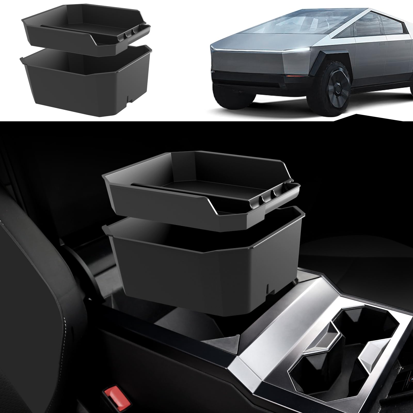 Foronetry front view of organizer showing neat console storage benefit