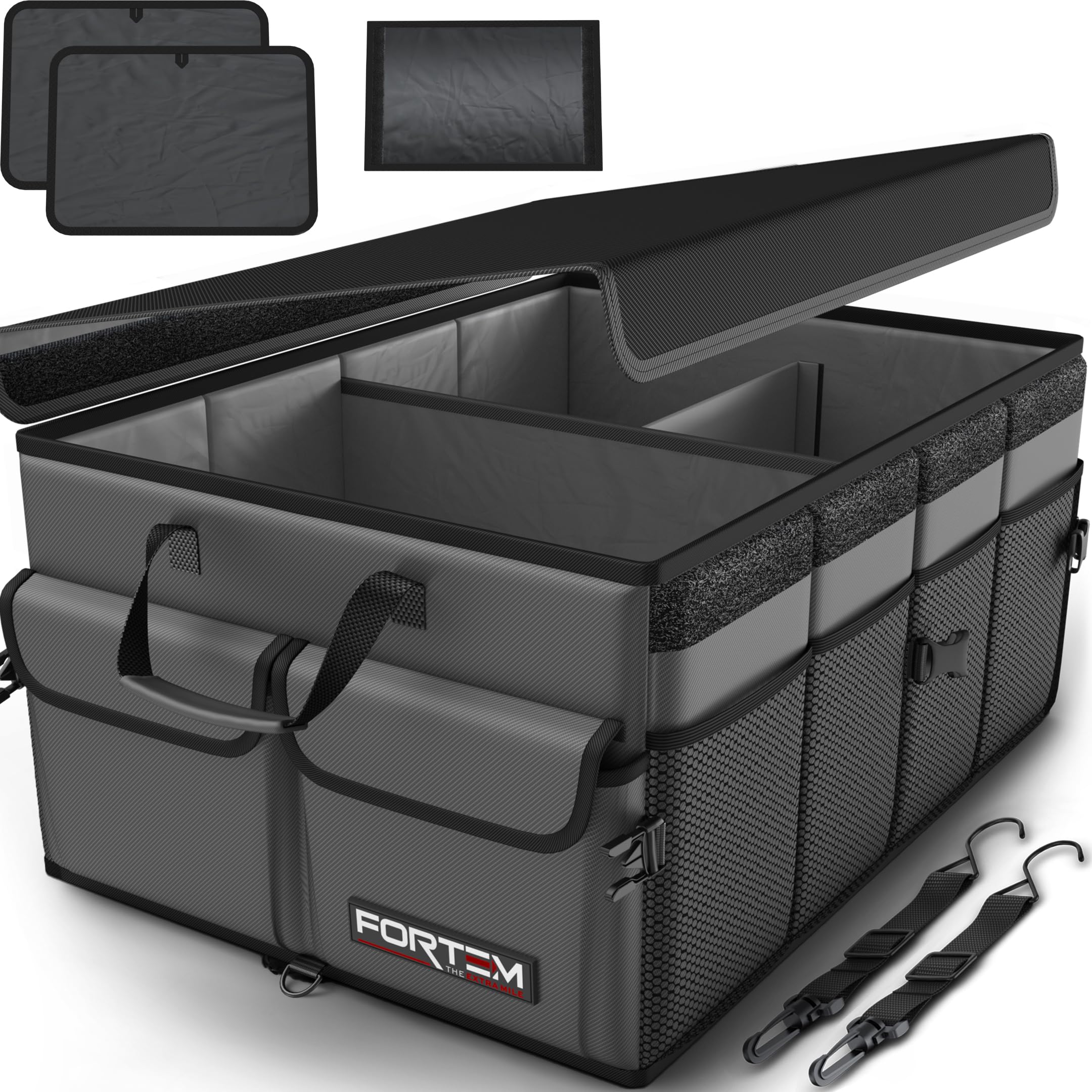 FORTEM front view showing open organizer and tidy compartments for quick access