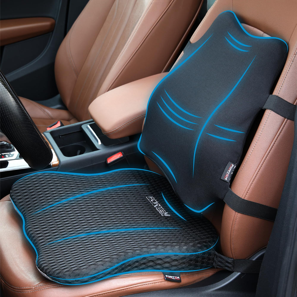 FORTEM front view of seat cushion and lumbar set showing complete fit and comfort