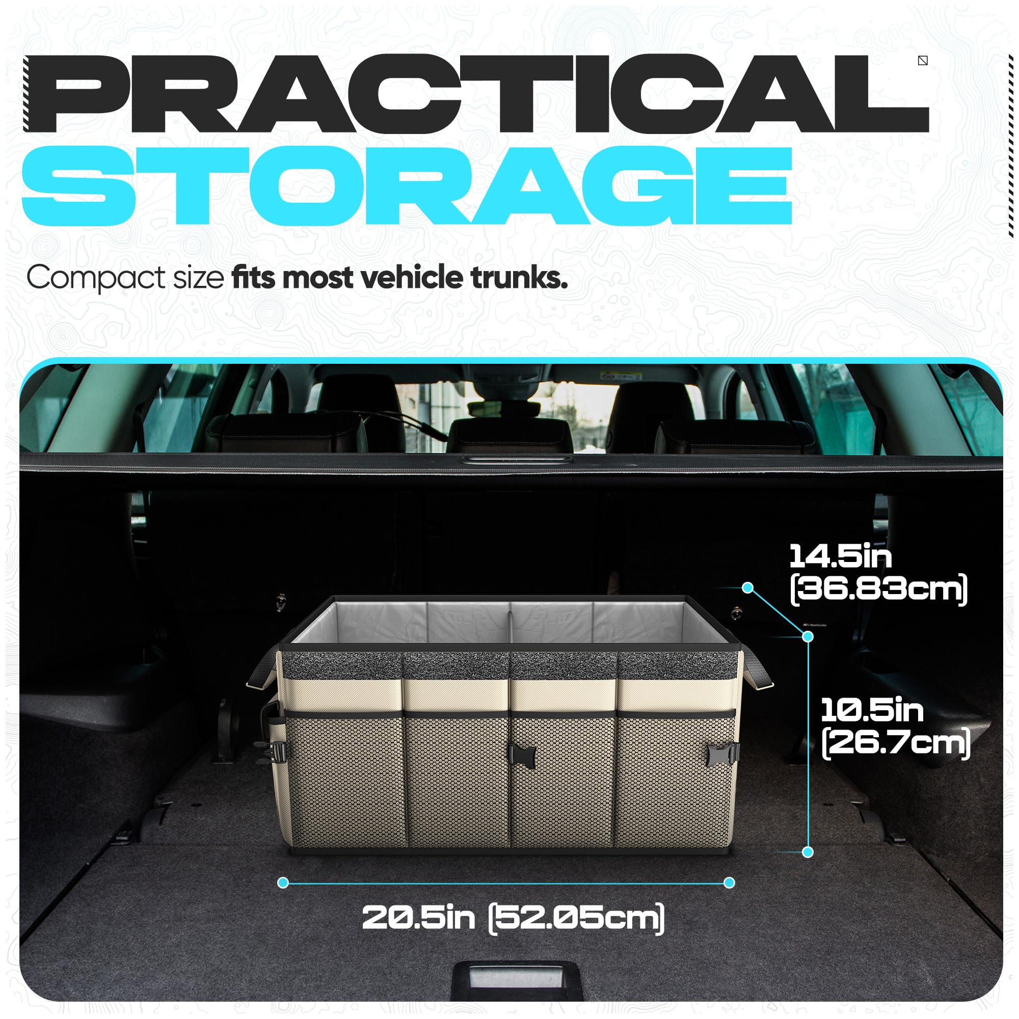 FORTEM installed in car trunk secured by straps benefit: prevents sliding