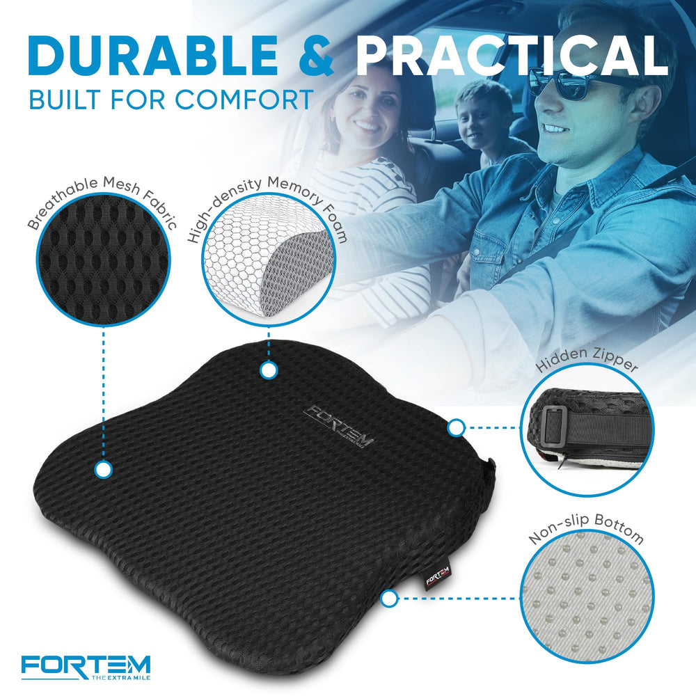 FORTEM installed in car demonstrating improved posture and seating comfort