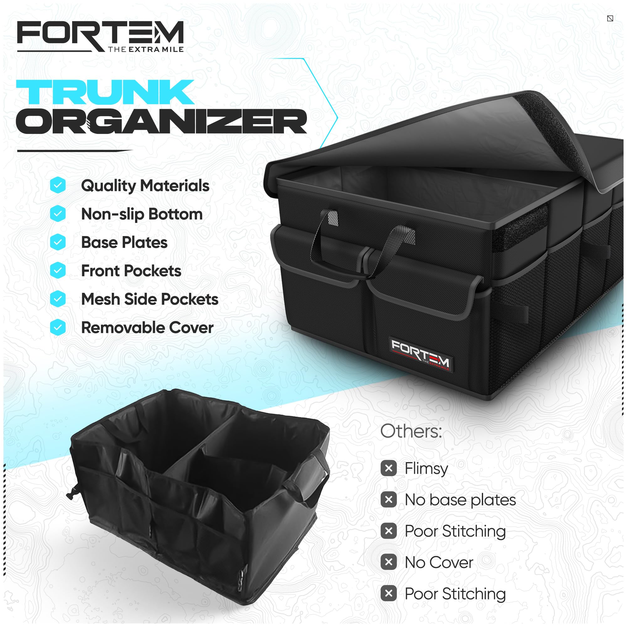 FORTEM lifestyle shot with gear loaded for trip-ready organization
