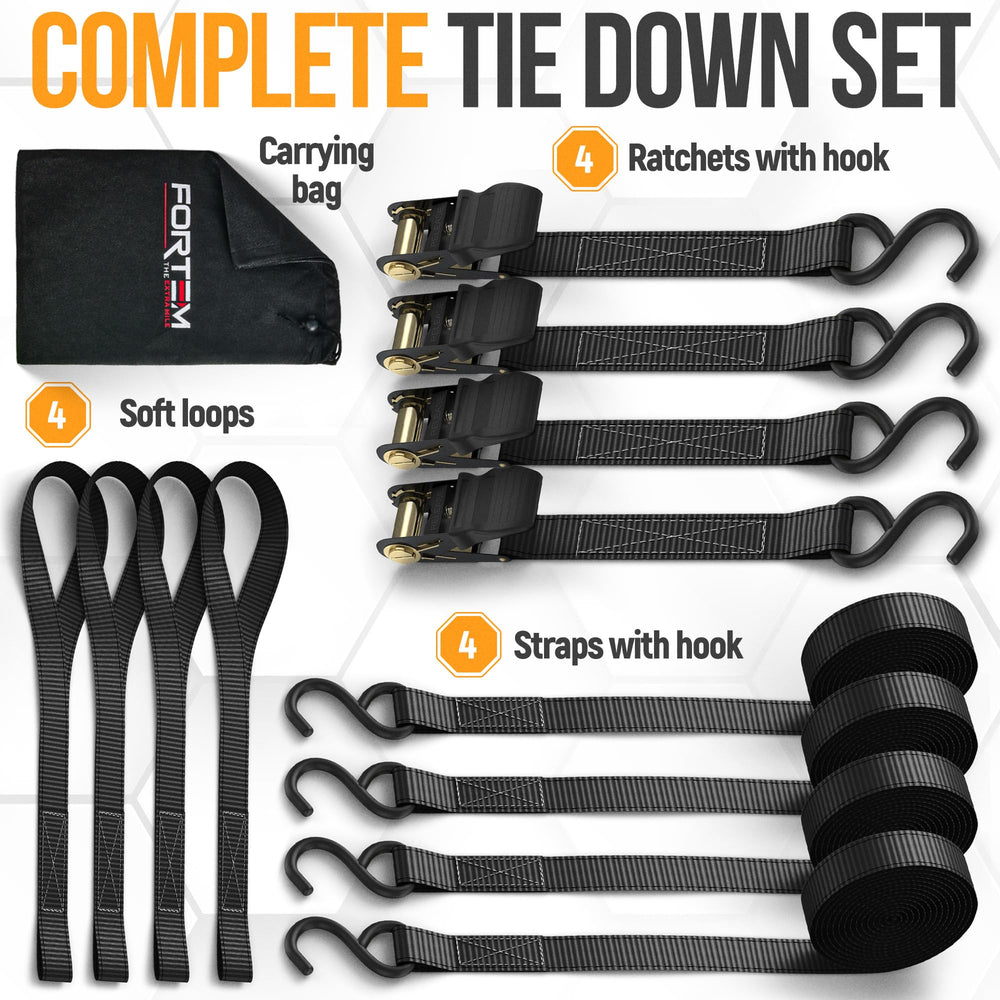 FORTEM straps securing a kayak on a trailer for safe transport