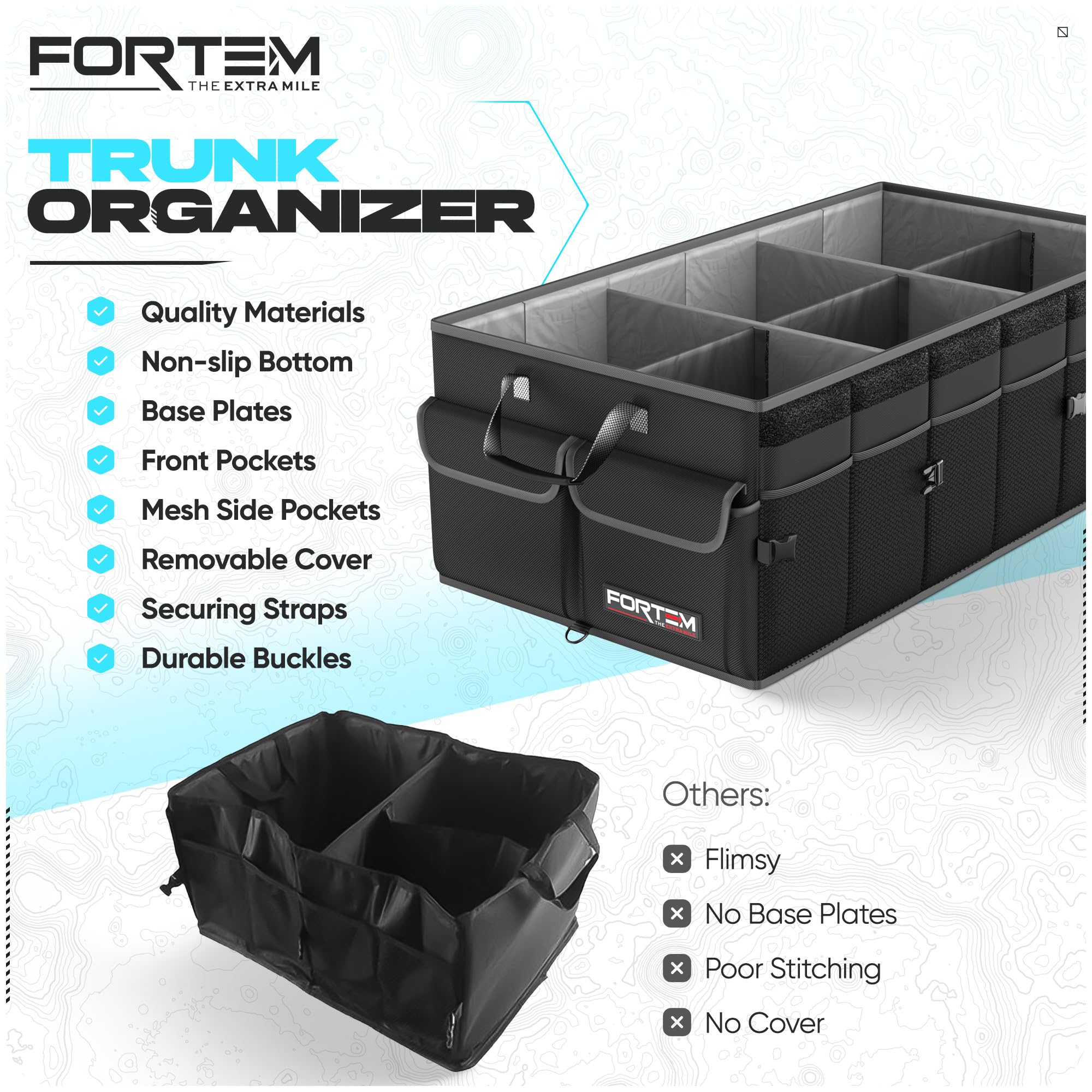 FORTEM next to a medium cooler to demonstrate capacity and packing convenience