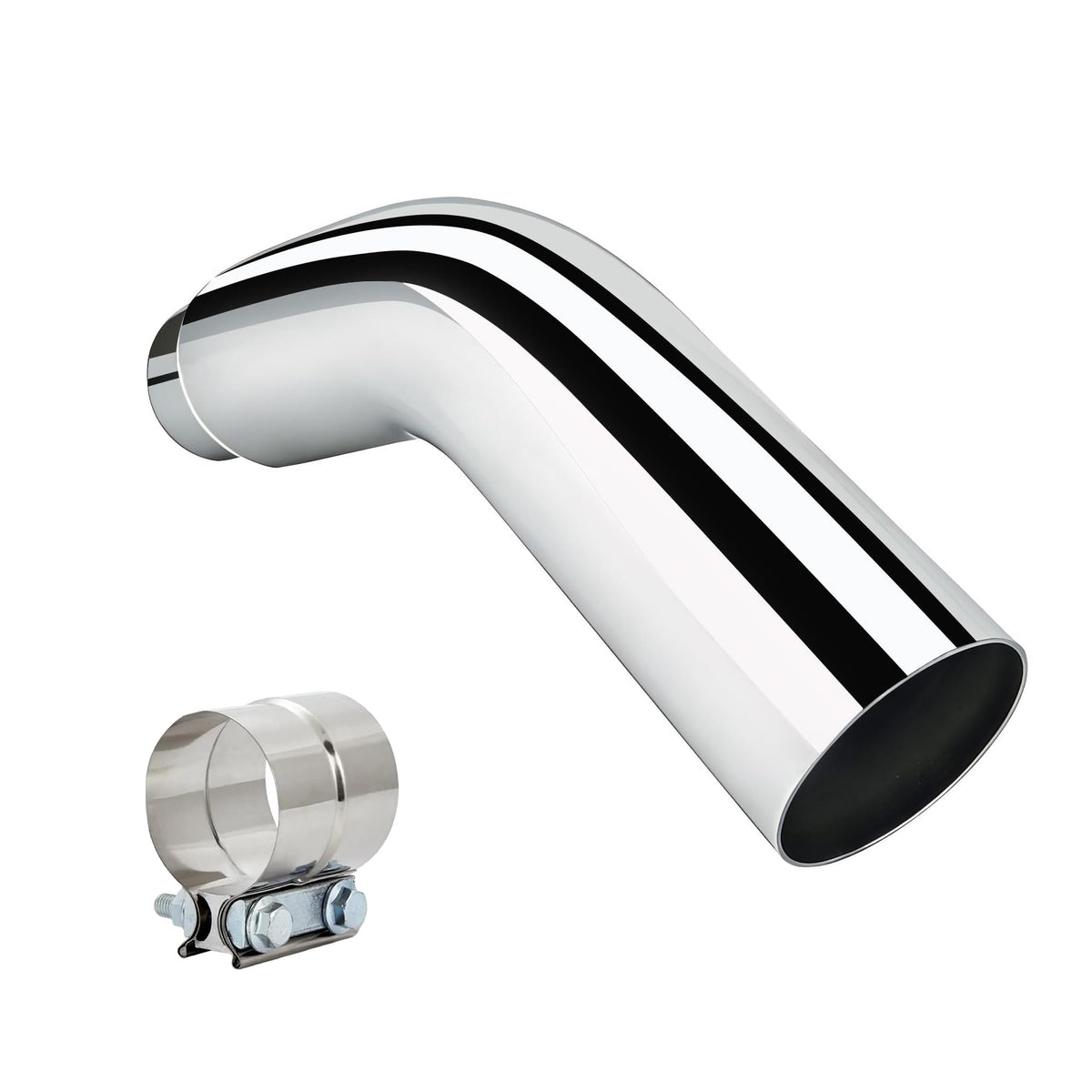 FortisArc front view of chrome exhaust elbow showing shape and fit benefit