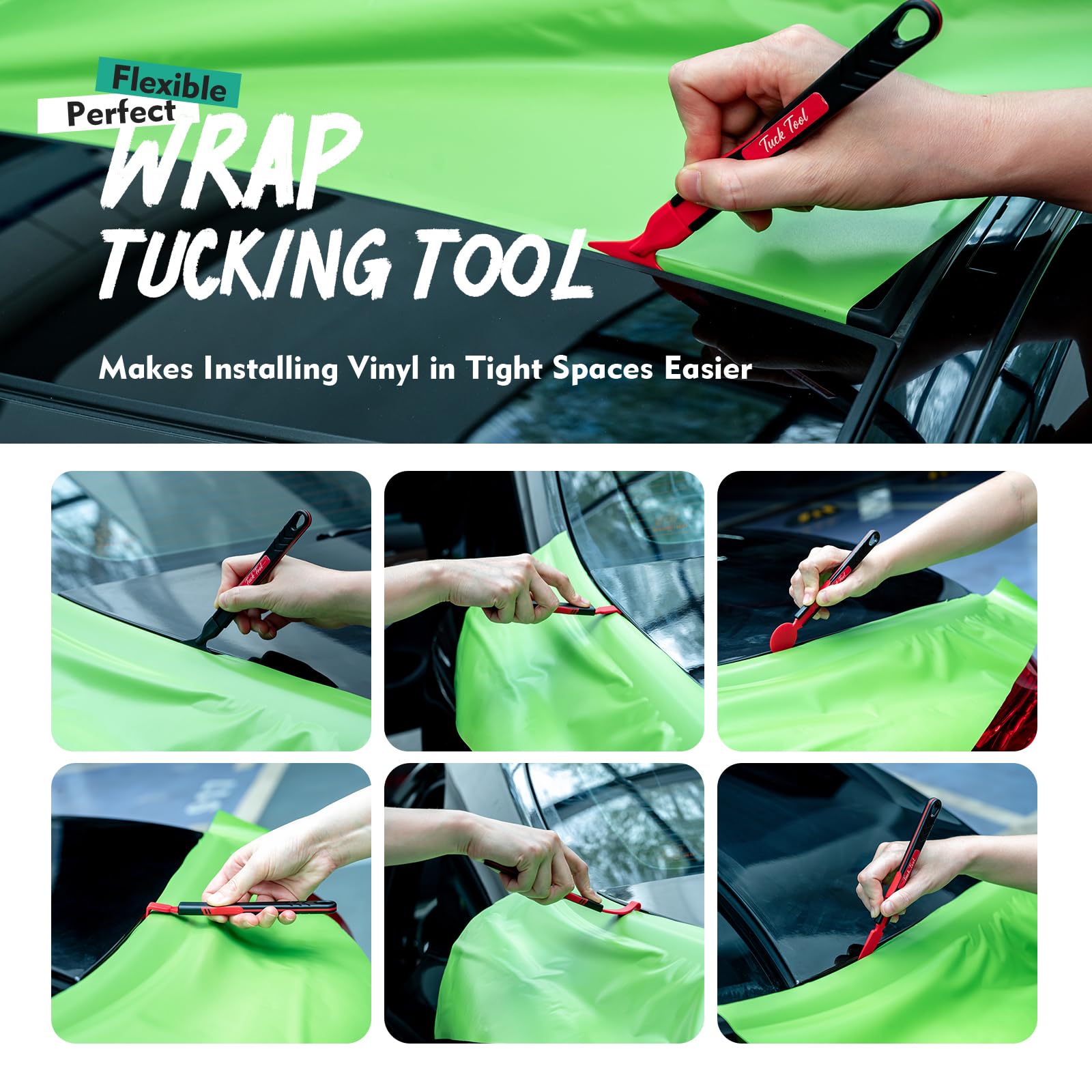 FOSHIO tool in use tucking vinyl into a door recess for precise, clean seams
