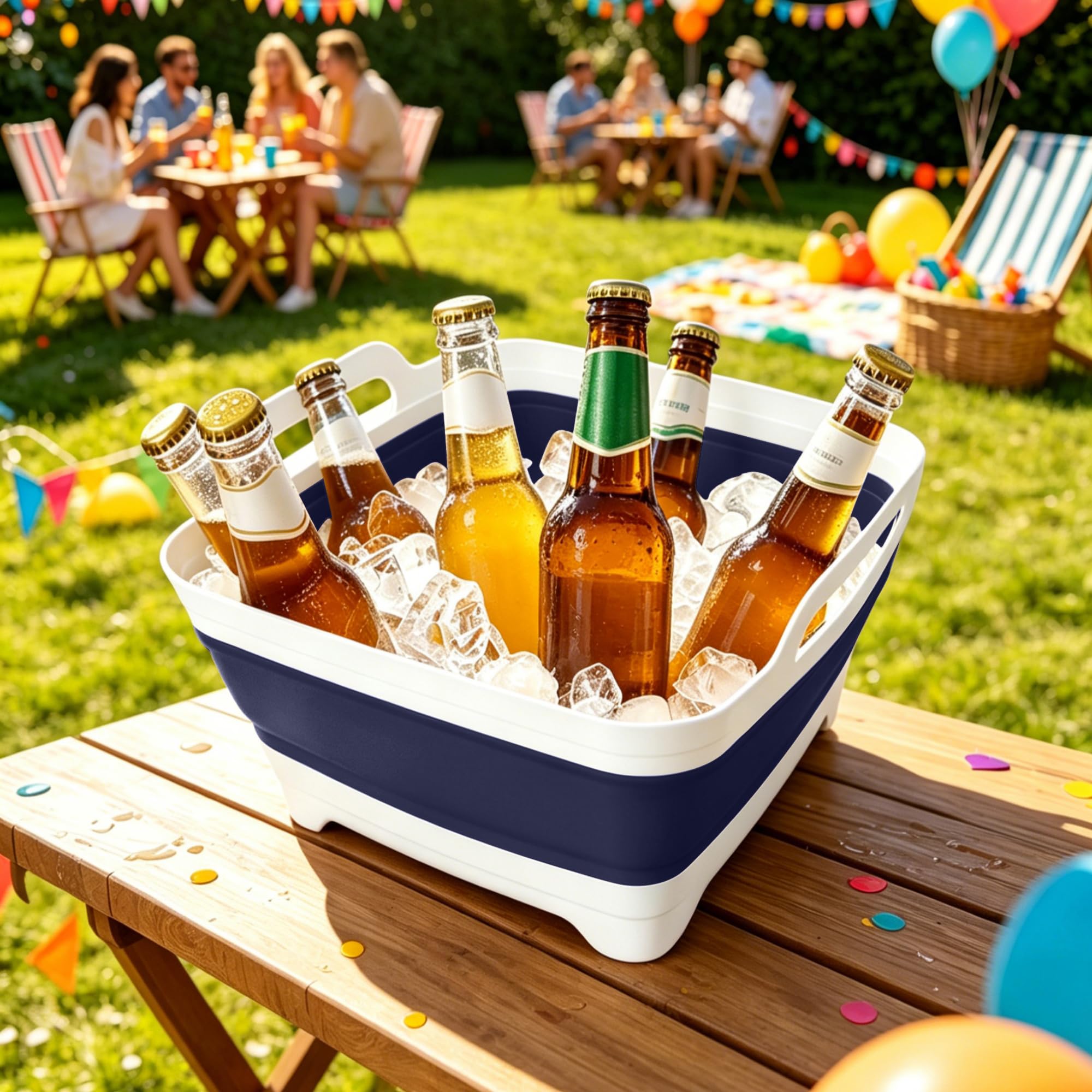 FOSJGO basin used as ice bucket keeping drinks cold at gatherings