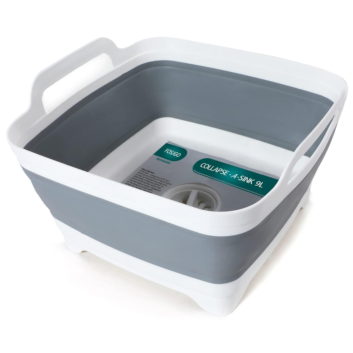 FOSJGO collapsible basin front view showing full capacity and stable sides for easy washing