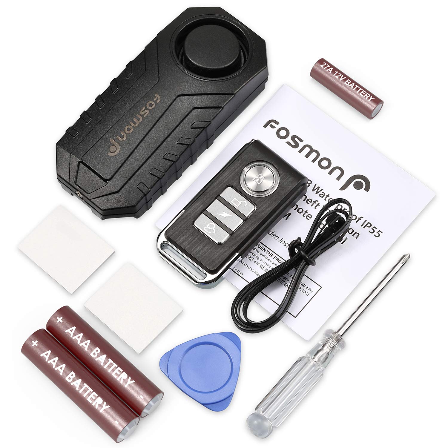 Fosmon lifestyle shot on parked scooter showing added audible security in public