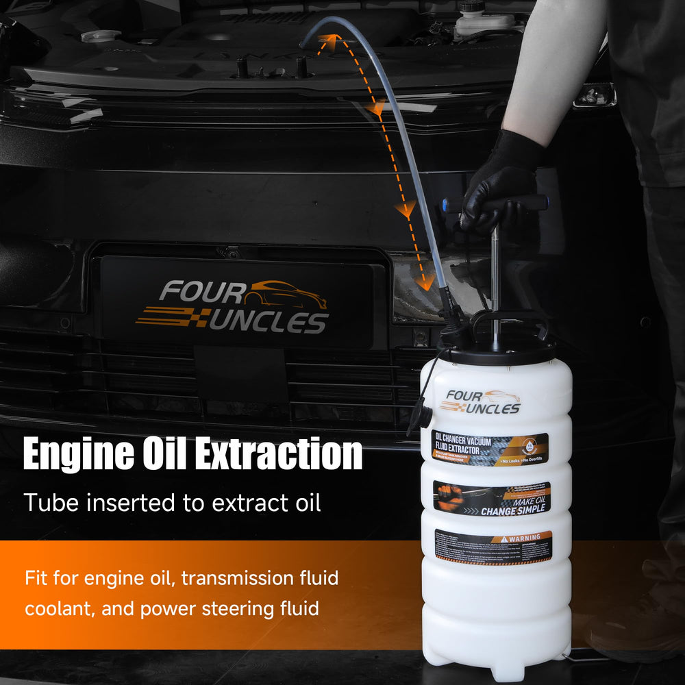 FOUR UNCLES hand pumping the manual handle demonstrating controlled suction and spill reduction benefit