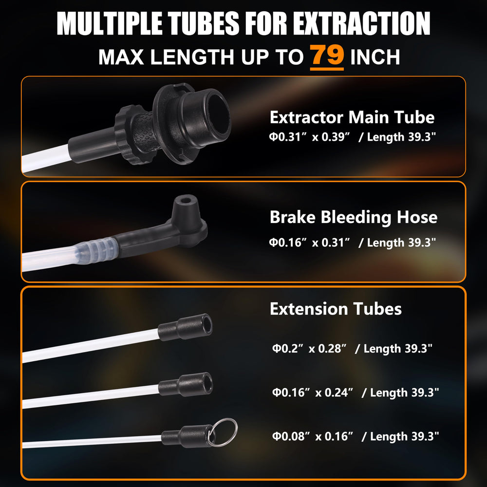 FOUR UNCLES three suction tubes laid out, fit different dipstick openings advantage