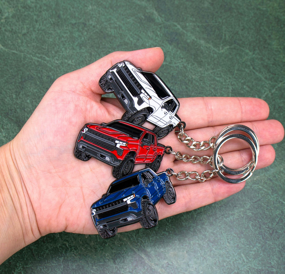 FOUR WHEEL BEAST attached to Silverado keys demonstrating easy compatibility and organization