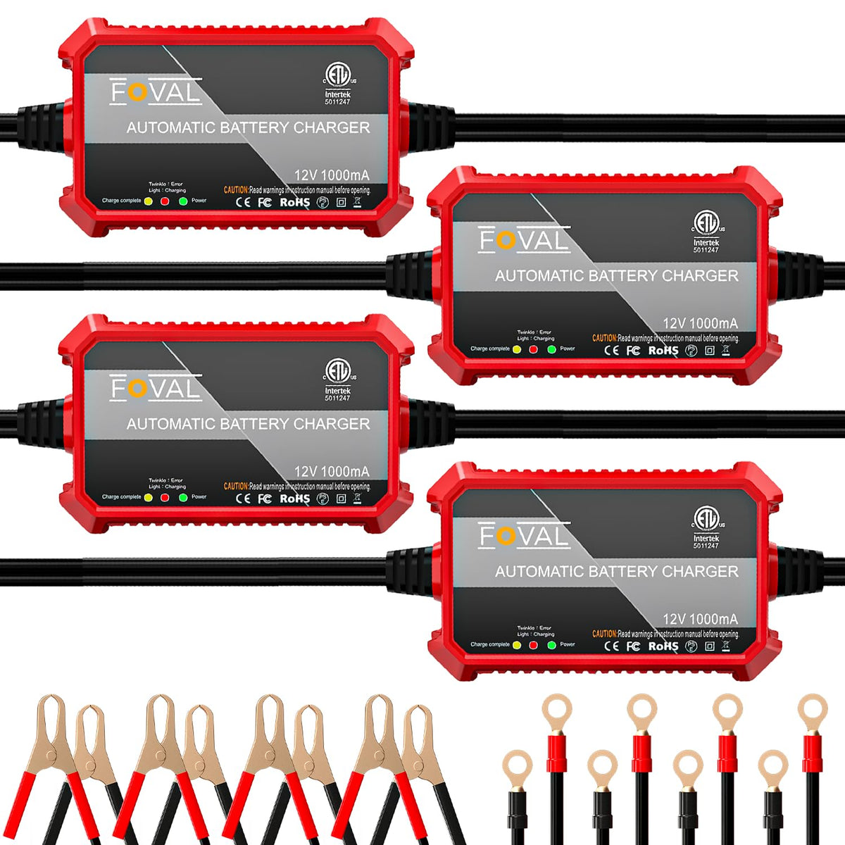 FOVAL front view of four chargers showing compact design and brand benefit