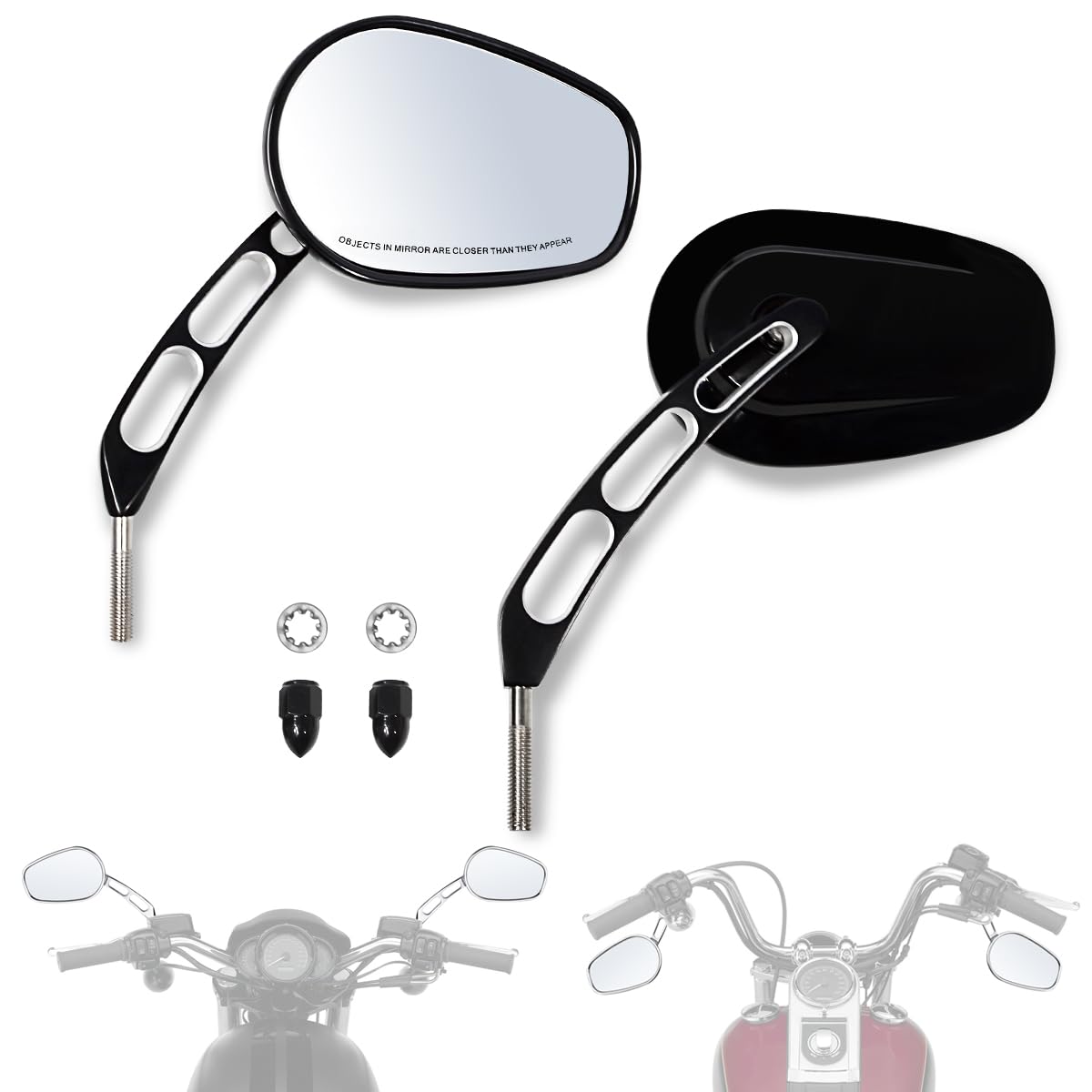FOVPLUE front view gloss-black mirror showing clean finish and improved styling