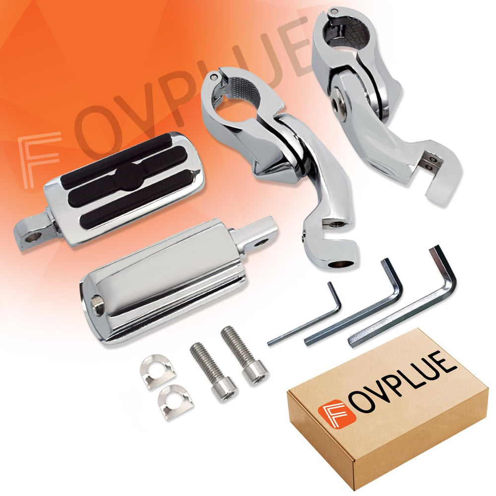 FOVPLUE packaging box contents with tools showing included pegs and Allen wrench