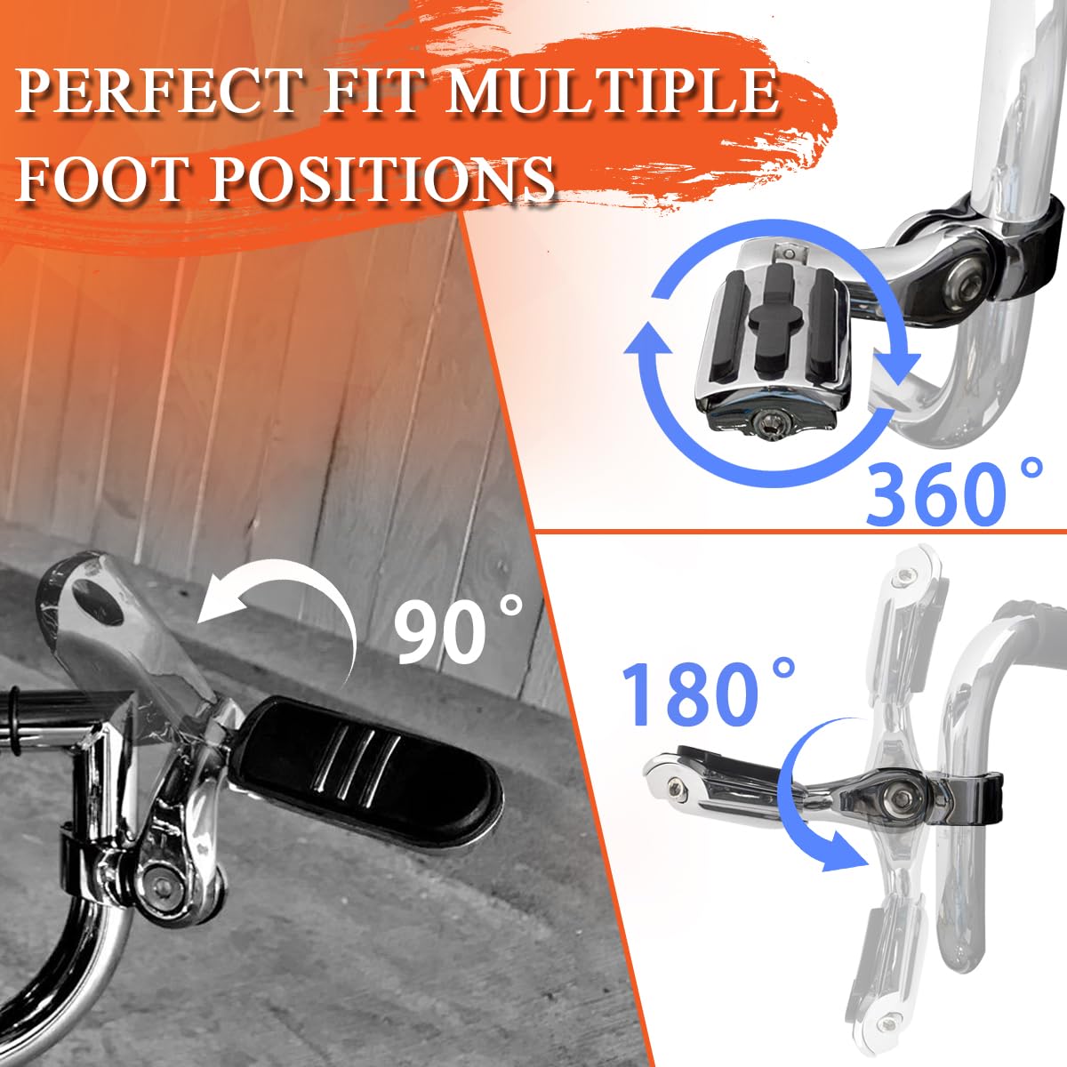 FOVPLUE side angle mounted on engine guard demonstrating adjustable reach for comfort