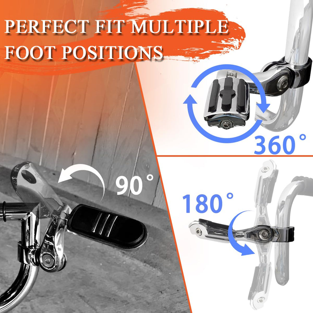 FOVPLUE side angle mounted on engine guard demonstrating adjustable reach for comfort