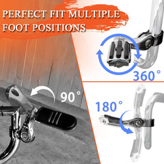 FOVPLUE side angle mounted on engine guard demonstrating adjustable reach for comfort