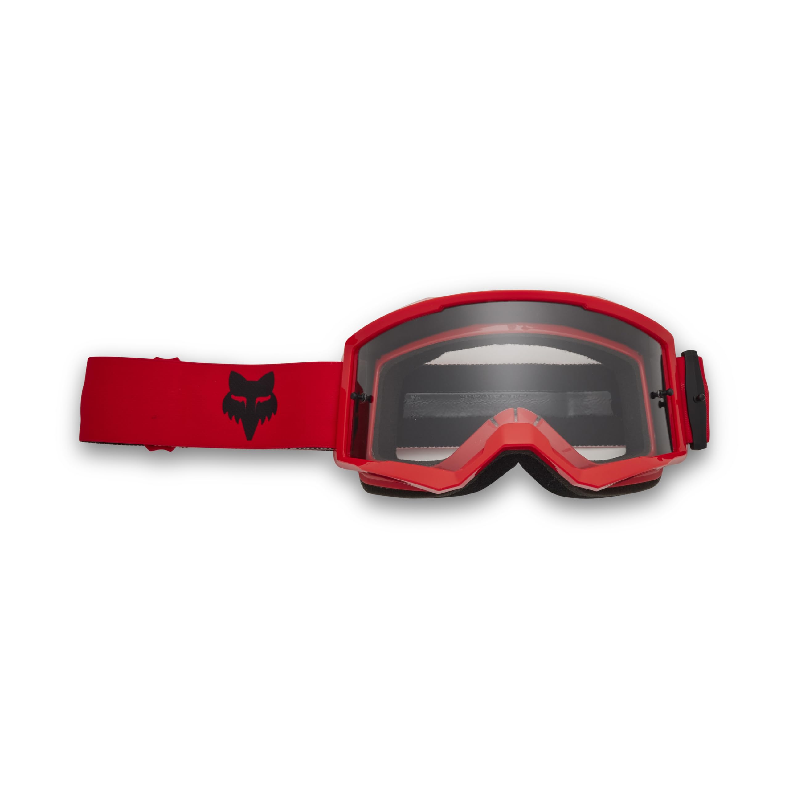 Fox Racing front view showing fluorescent red frame and large viewport for improved vision