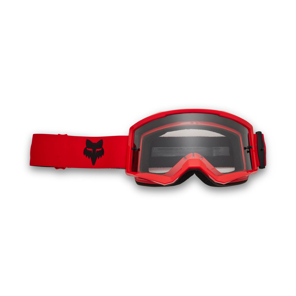 Fox Racing front view showing fluorescent red frame and large viewport for improved vision