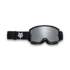 Fox Racing goggles front view showing black spark finish and wide viewport benefit