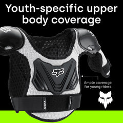 Fox Racing Peewee Titan back adjustment strap being tightened for security