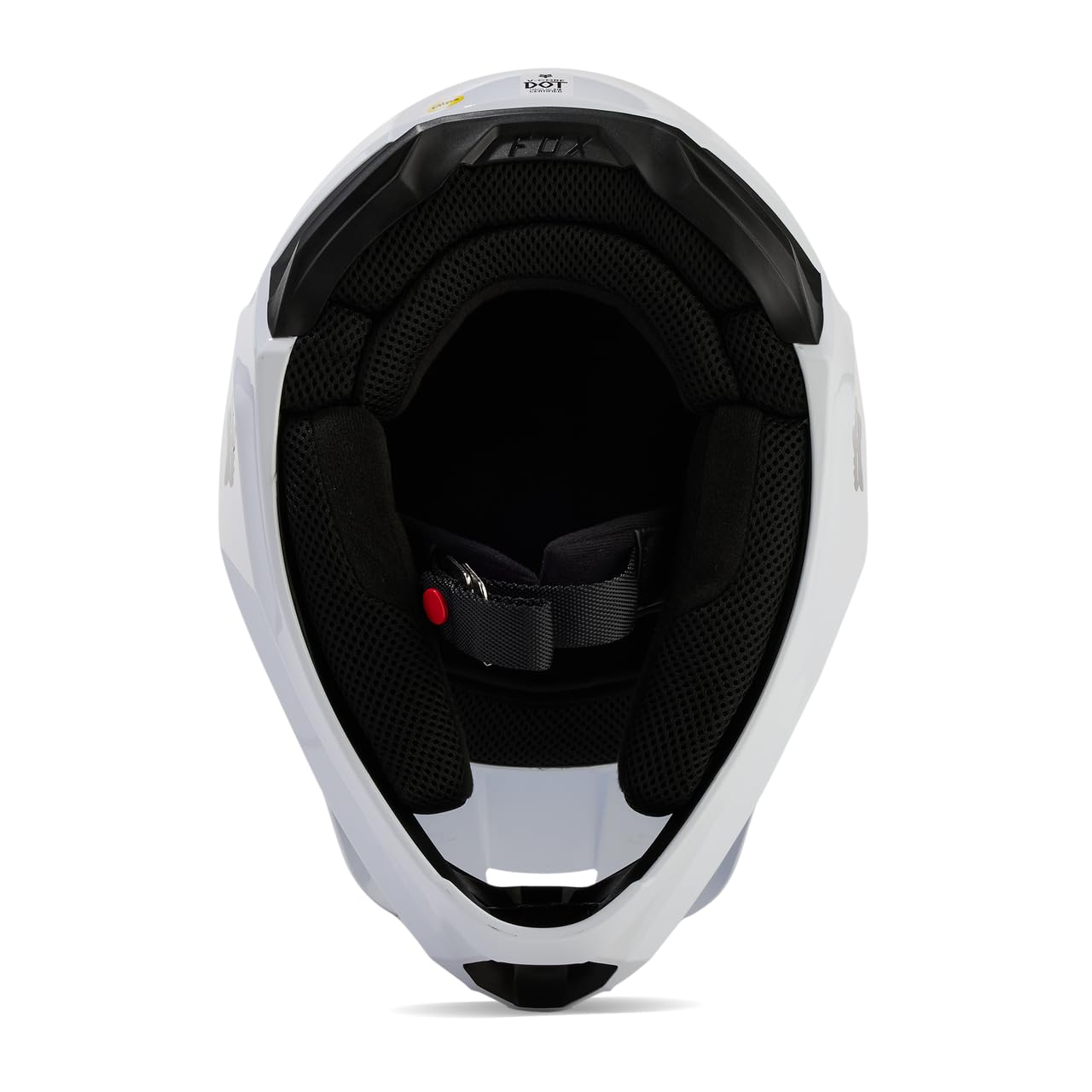 Fox Racing helmet shell texture close-up showing polycarbonate and ABS construction