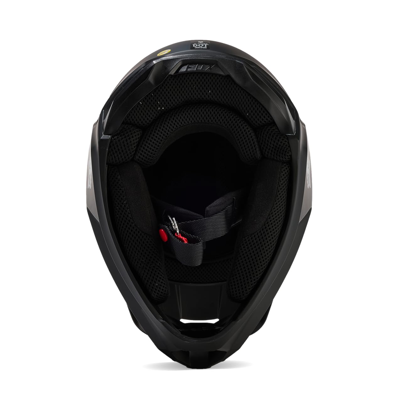 Fox Racing V Core MIPS chin strap and buckle showing secure retention and fit