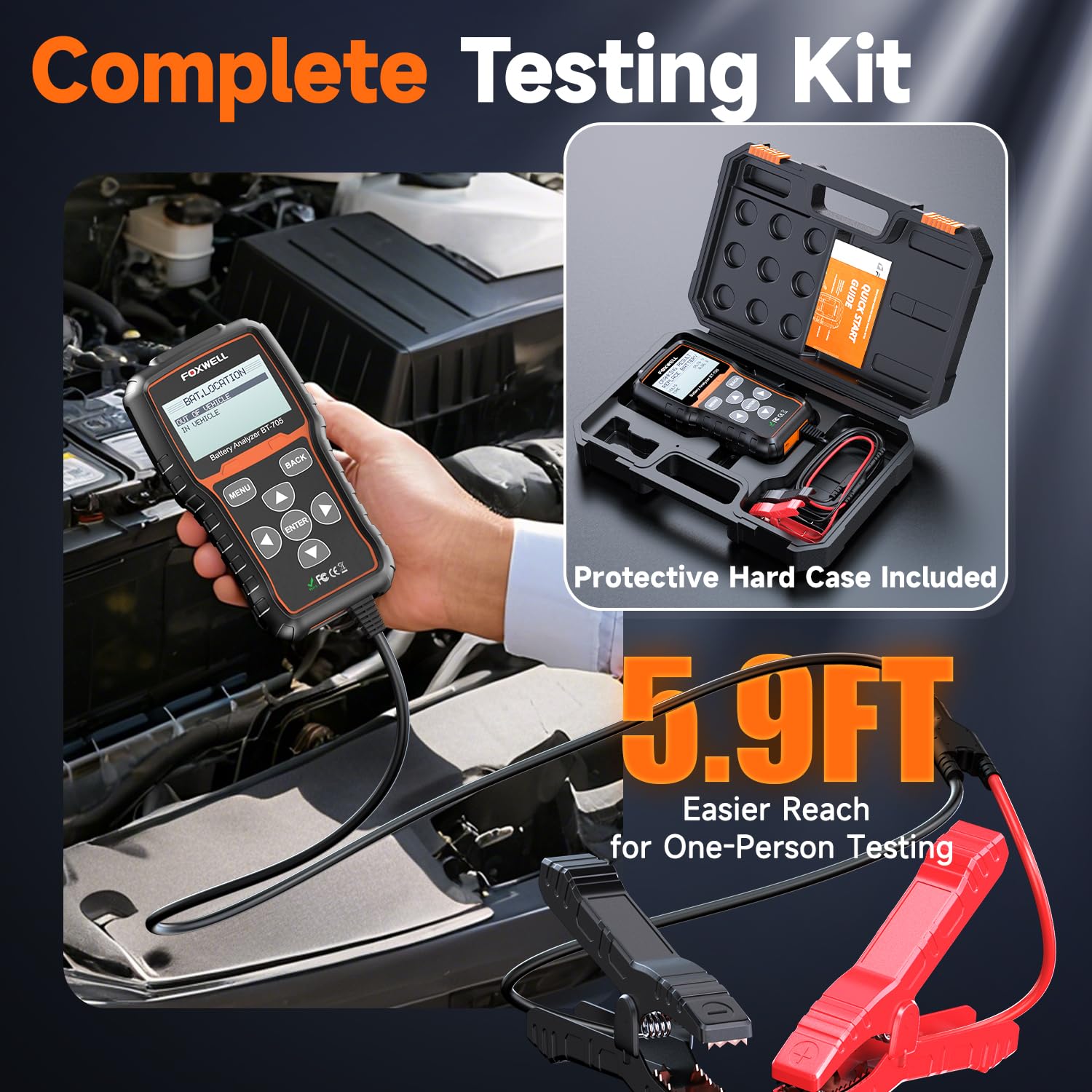 FOXWELL BT705 hard carrying case protecting tester and accessories