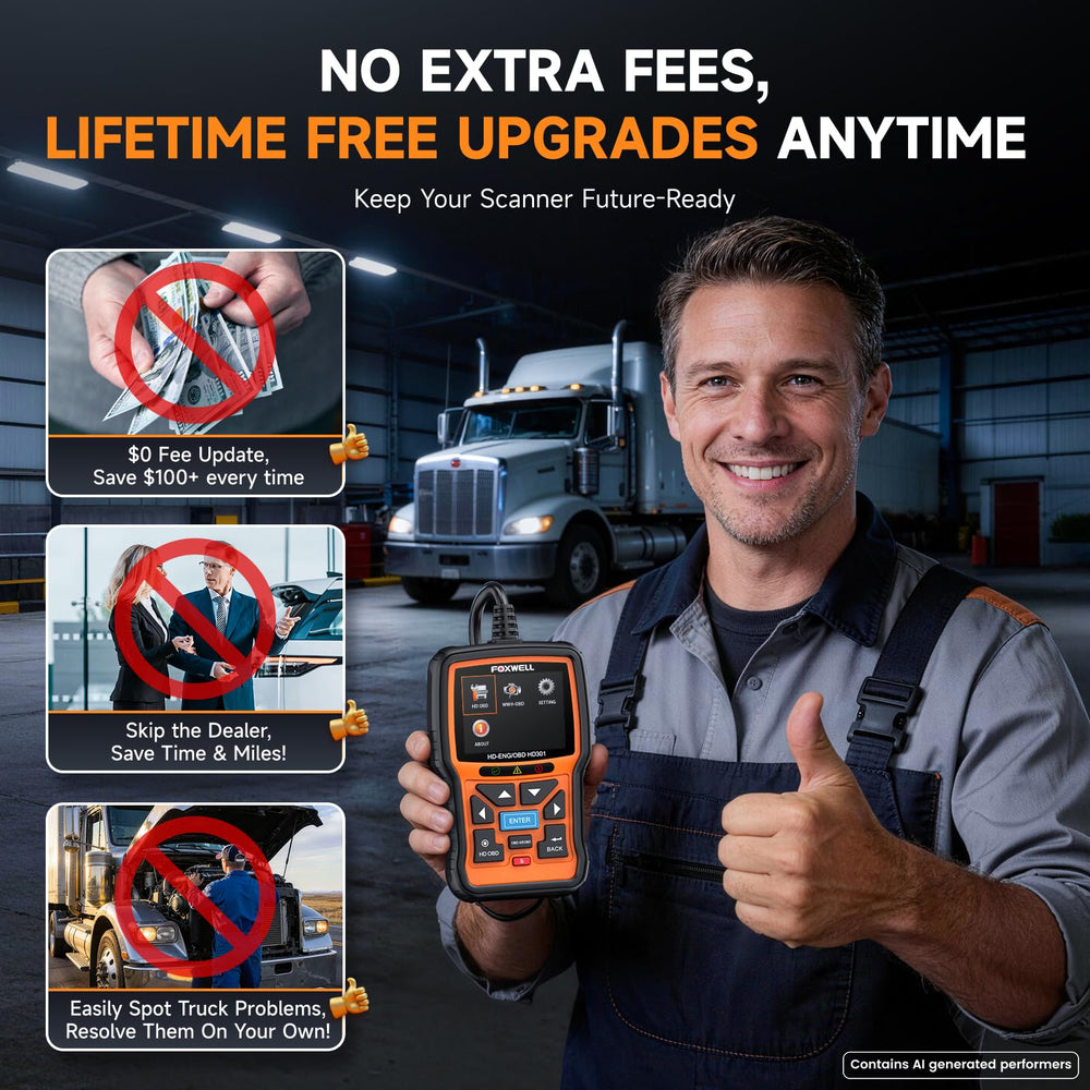 FOXWELL being used in a garage to diagnose a diesel truck efficiently