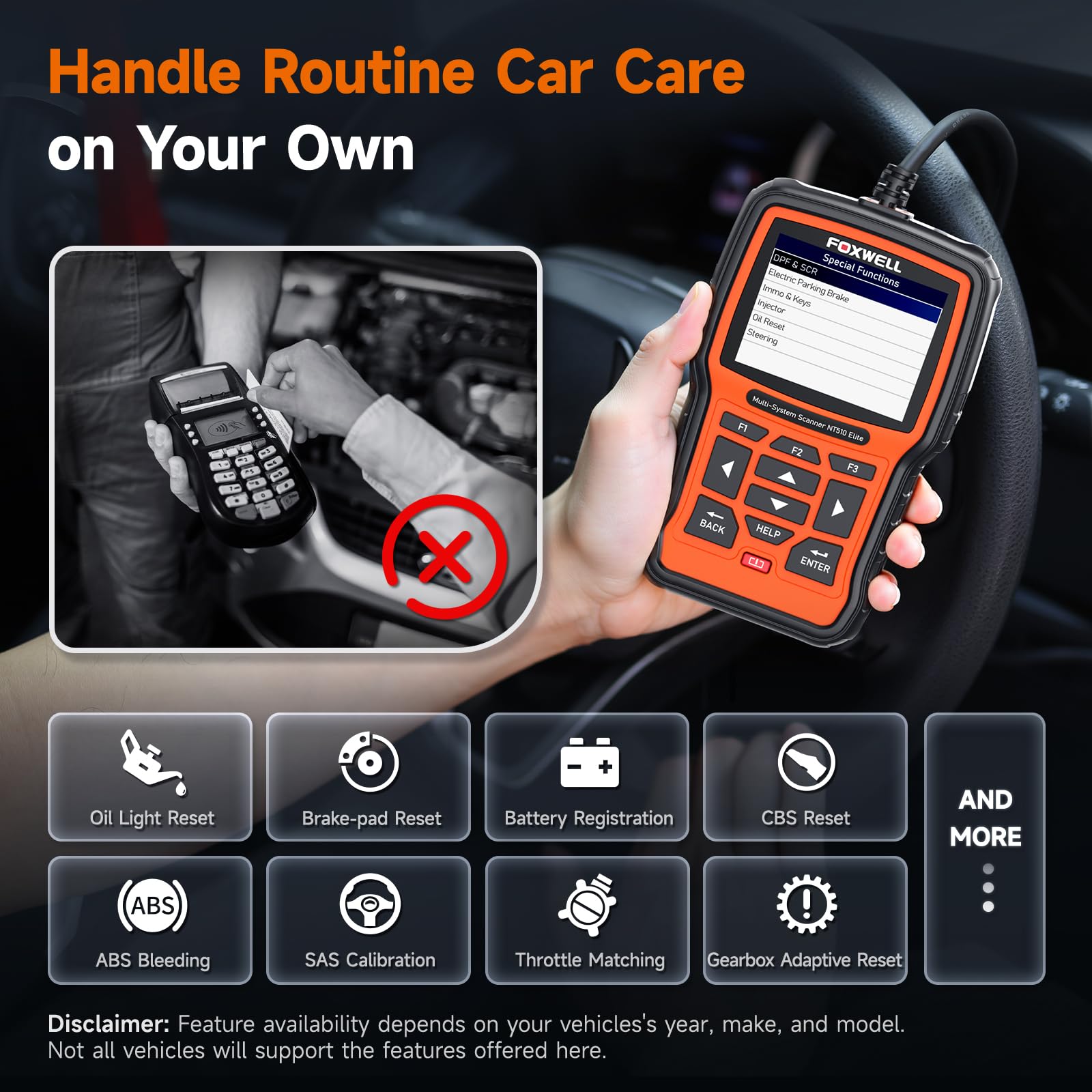 FOXWELL NT510 Elite used under hood to verify sensor readings and save trips
