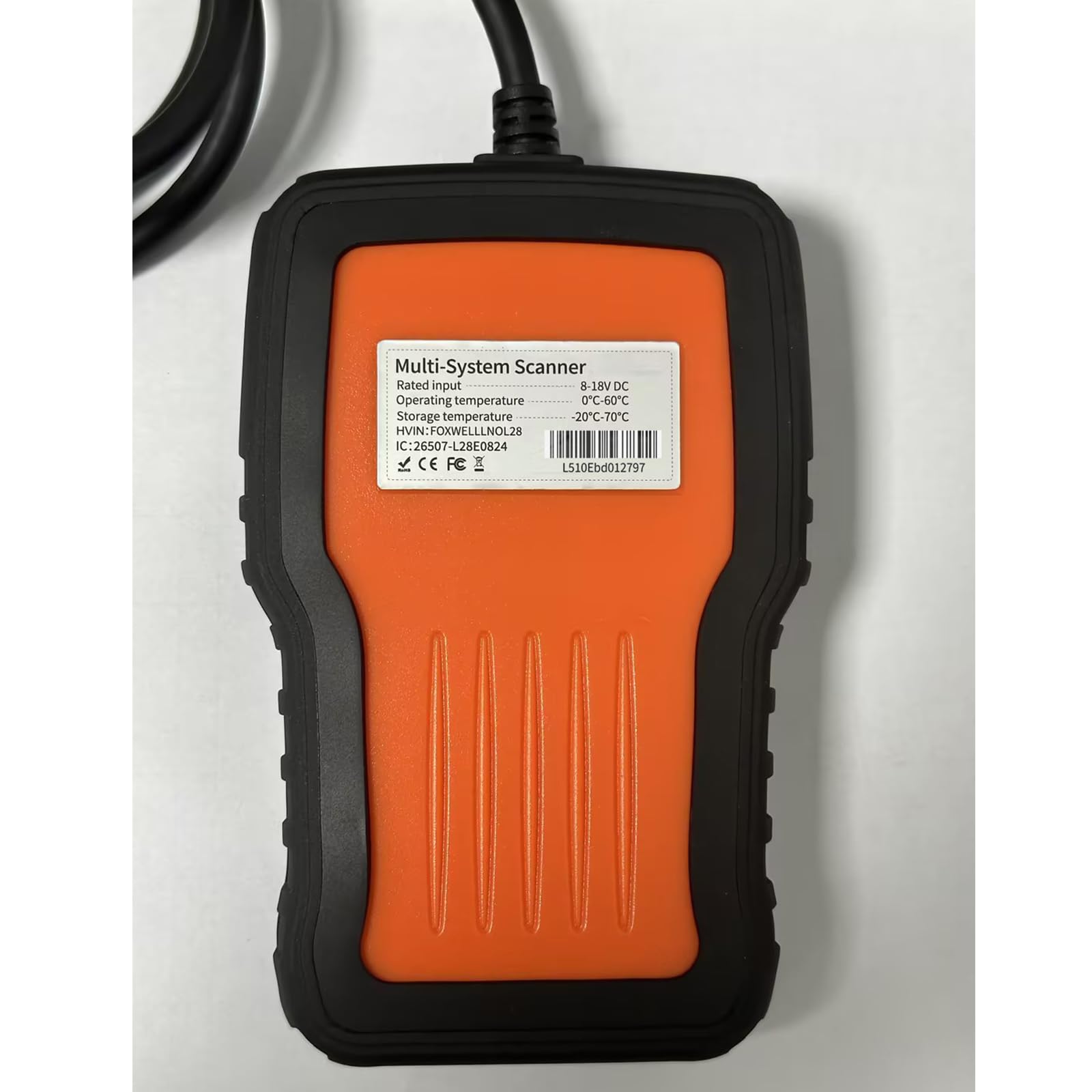 FOXWELL NT510 Elite label and model info to confirm device version and compatibility