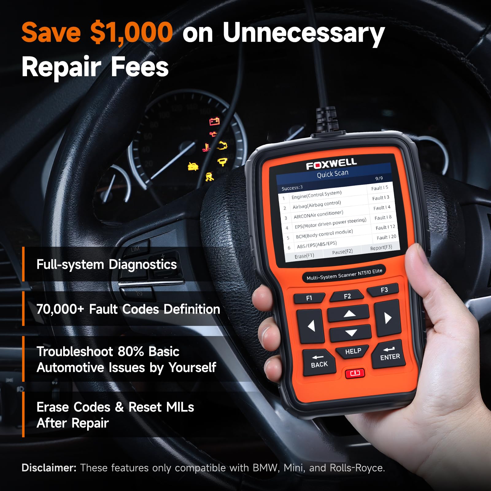 FOXWELL NT510 Elite displaying live data stream for faster diagnosis insight