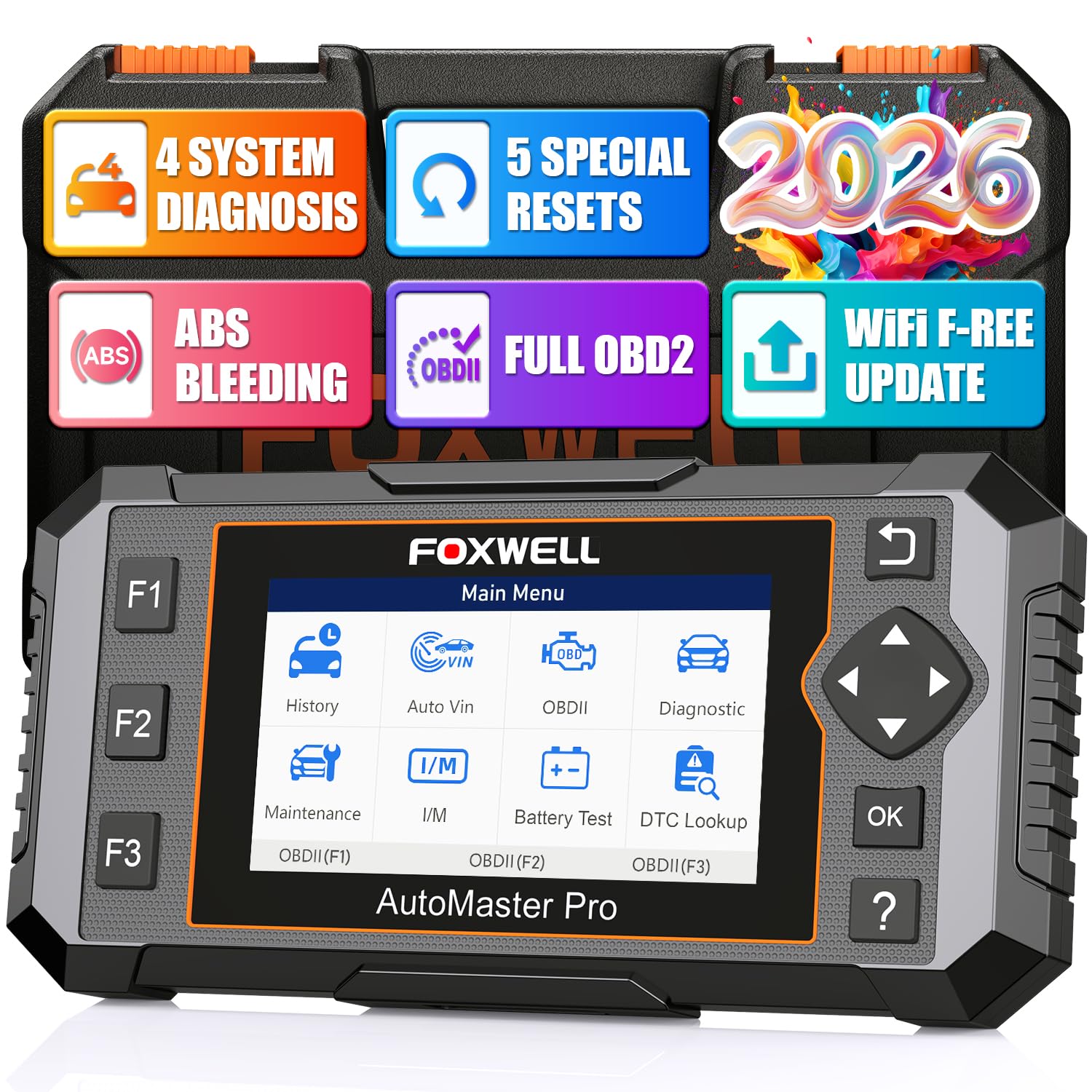 FOXWELL NT614 front view showing rugged housing and clear display, easy diagnostics
