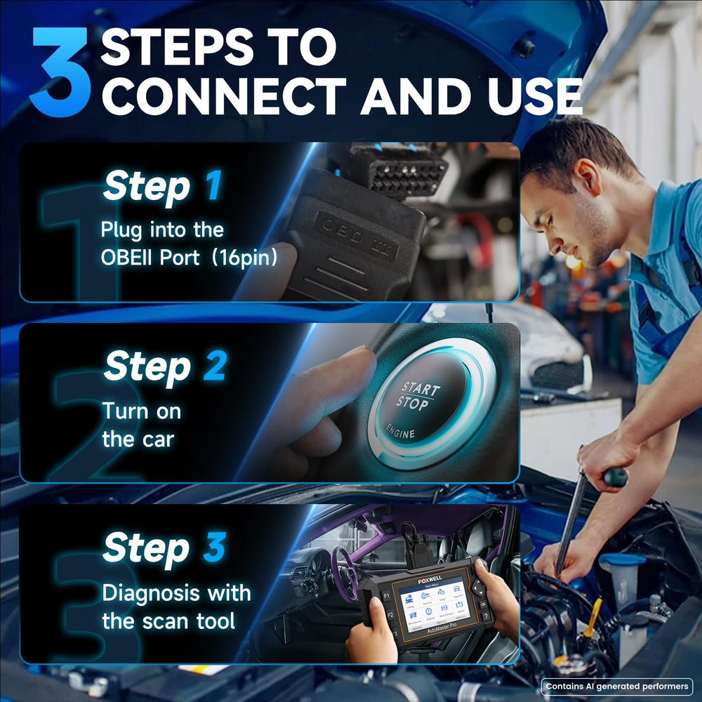 FOXWELL NT614 mounted in vehicle near steering column for quick on-car diagnostics