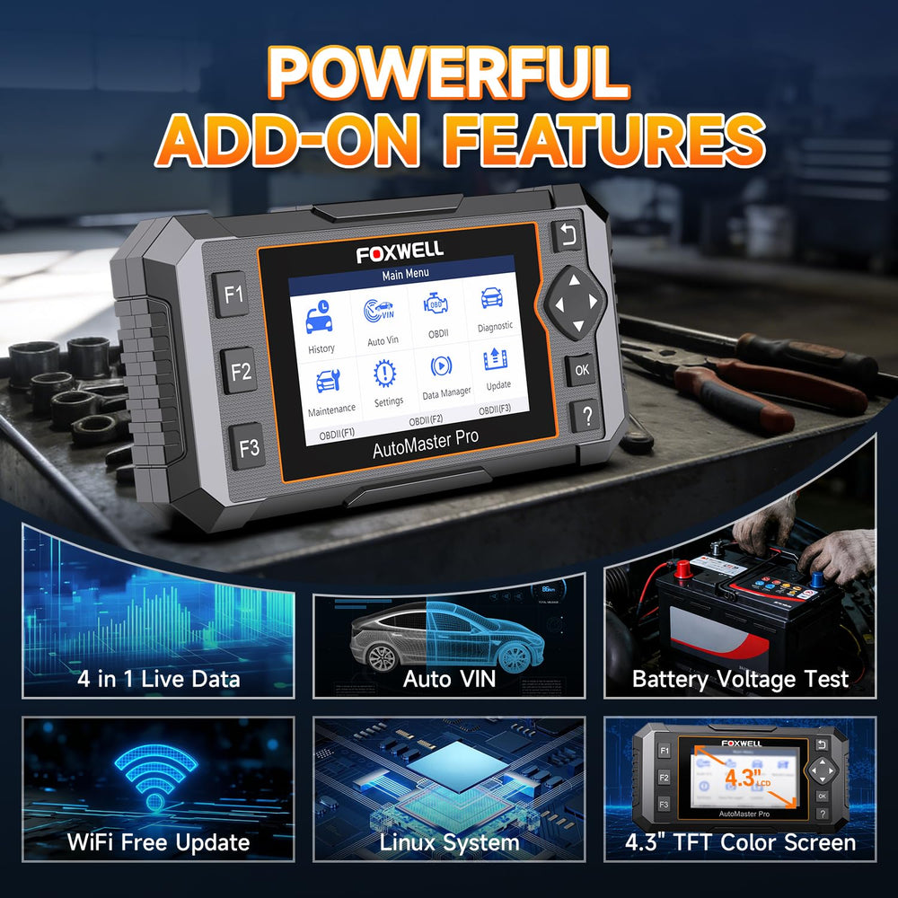 FOXWELL NT614 package contents laid out, includes cables and user-friendly accessories